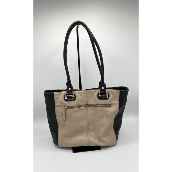 Tignanello Perfect Pockets Tote Colorblock Pebbled Leather Taupe/Black - Picture 4 of 14
